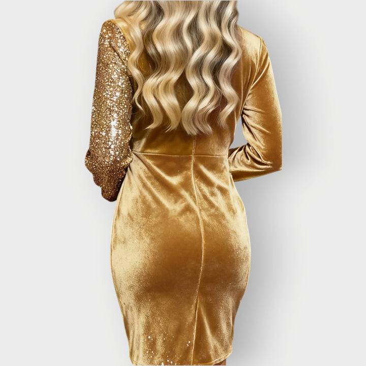 Emilia - Velvet & Sequin Asymmetrical Party Dress