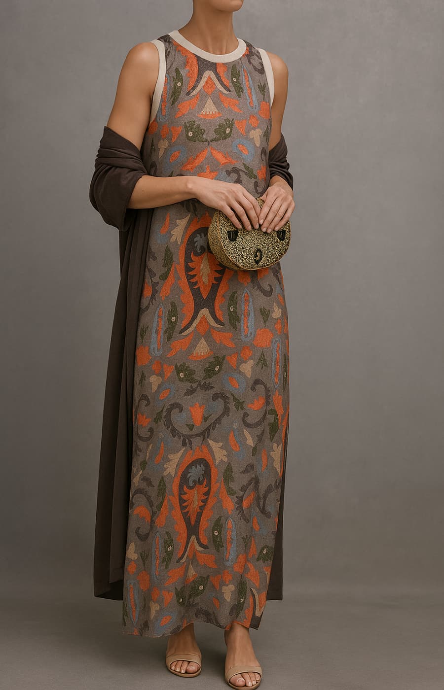 MIKAELLA | Elegant Long Dress with Coordinated Shawl and Refined Line for Special Events