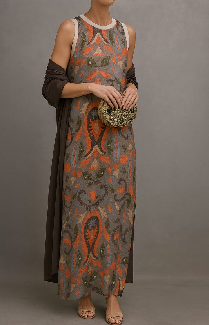 MIKAELLA | Elegant Long Dress with Coordinated Shawl and Refined Line for Special Events