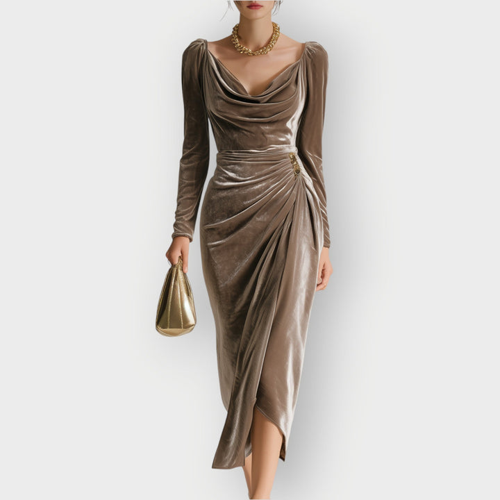 Eadoline - Ruched Draped Elegance Midi Dress