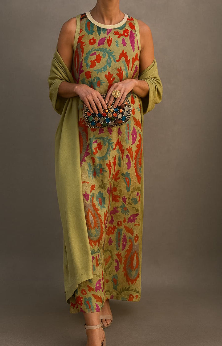 MIKAELLA | Elegant Long Dress with Coordinated Shawl and Refined Line for Special Events