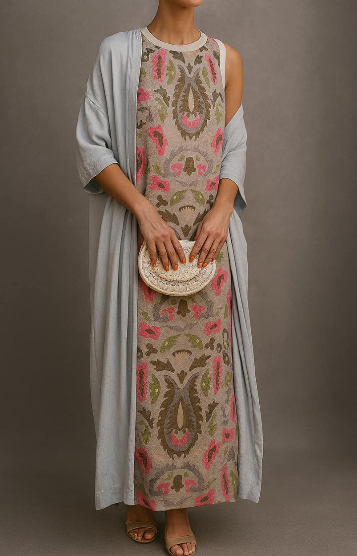 MIKAELLA | Elegant Long Dress with Coordinated Shawl and Refined Line for Special Events