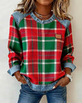 Fashionable Sweatshirt with Checkered Patchwork