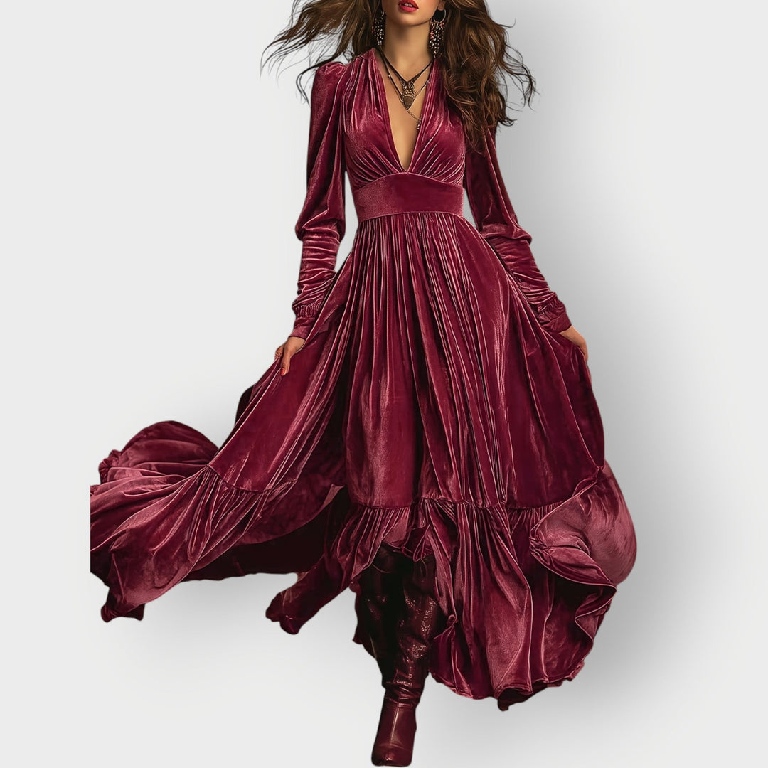 Soraya - Vintage A-Line Velvet Maxi Dress