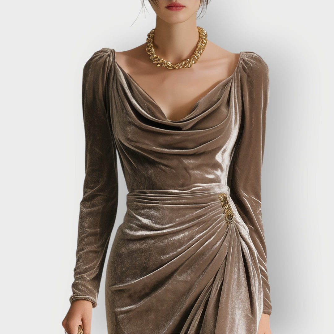 Ela - Luxe Velvet Draped Evening Dress