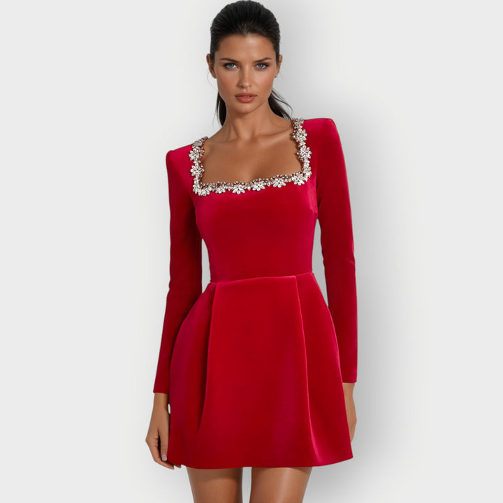 Véronique - Velvet Square-Neck Mini Dress