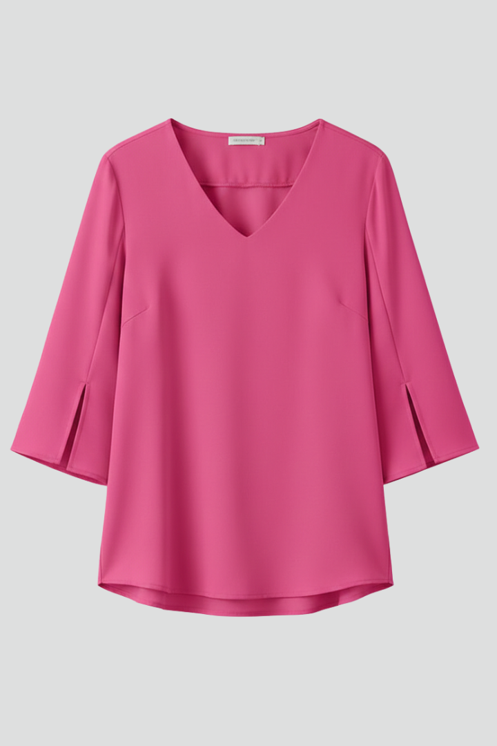 Casual dressy pink top studio front angle