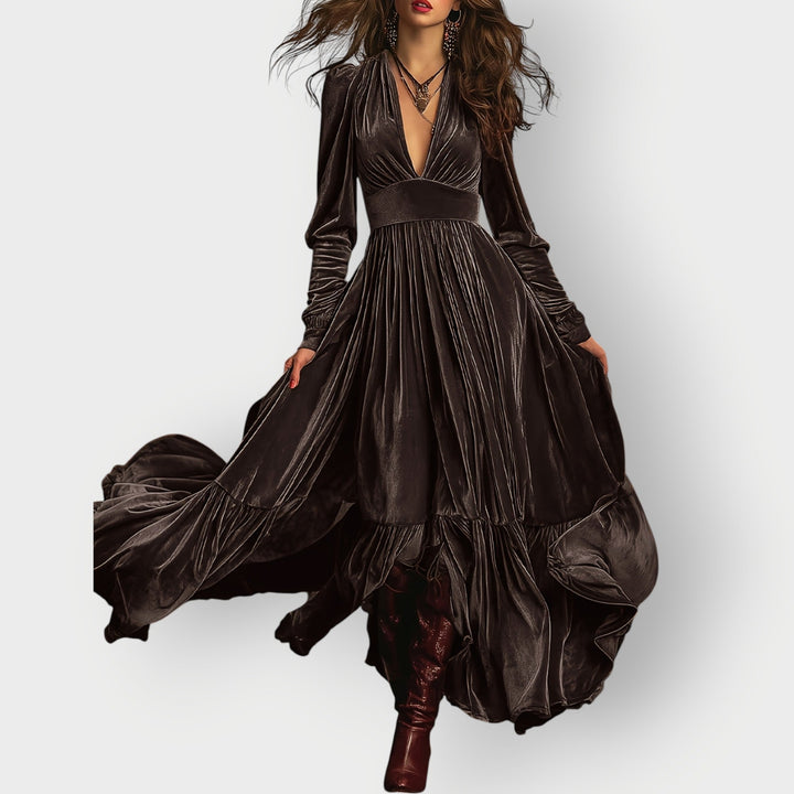Soraya - Vintage A-Line Velvet Maxi Dress