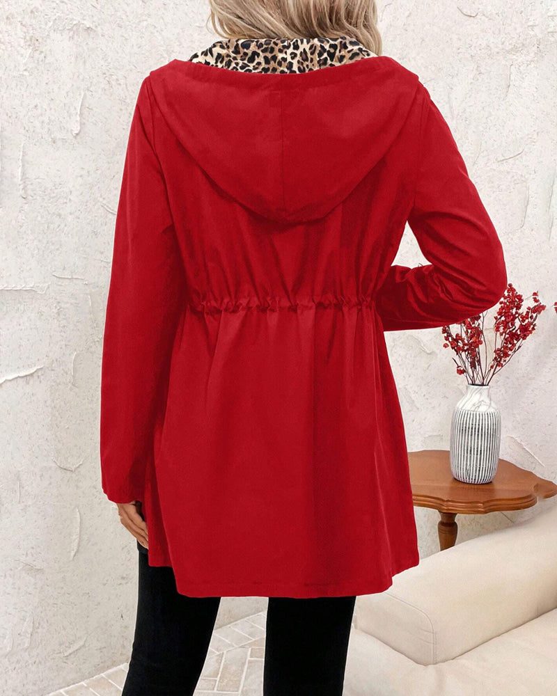 Reversible Hooded Coat with Leopard Print