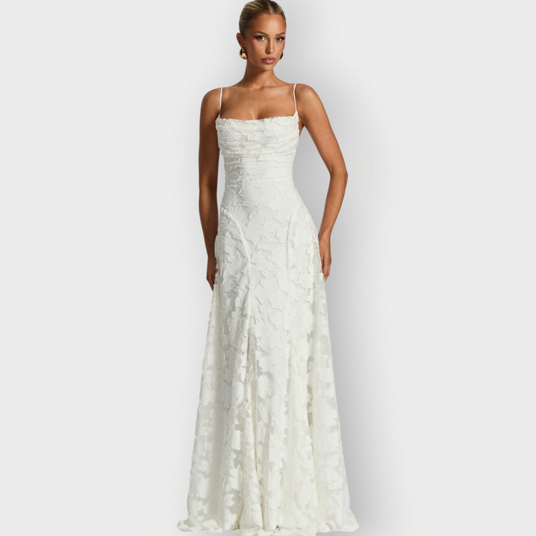 Clara - Elegant Strapless Floral Evening Velvet Gown