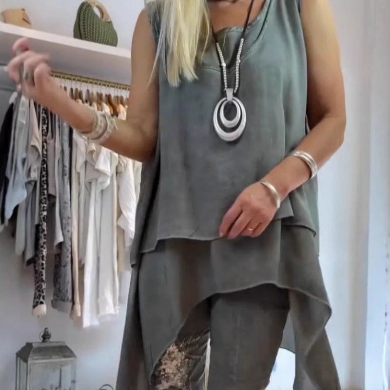 Oriane™ - Women's Two-Piece Set: Sleeveless Top and Printed Pants